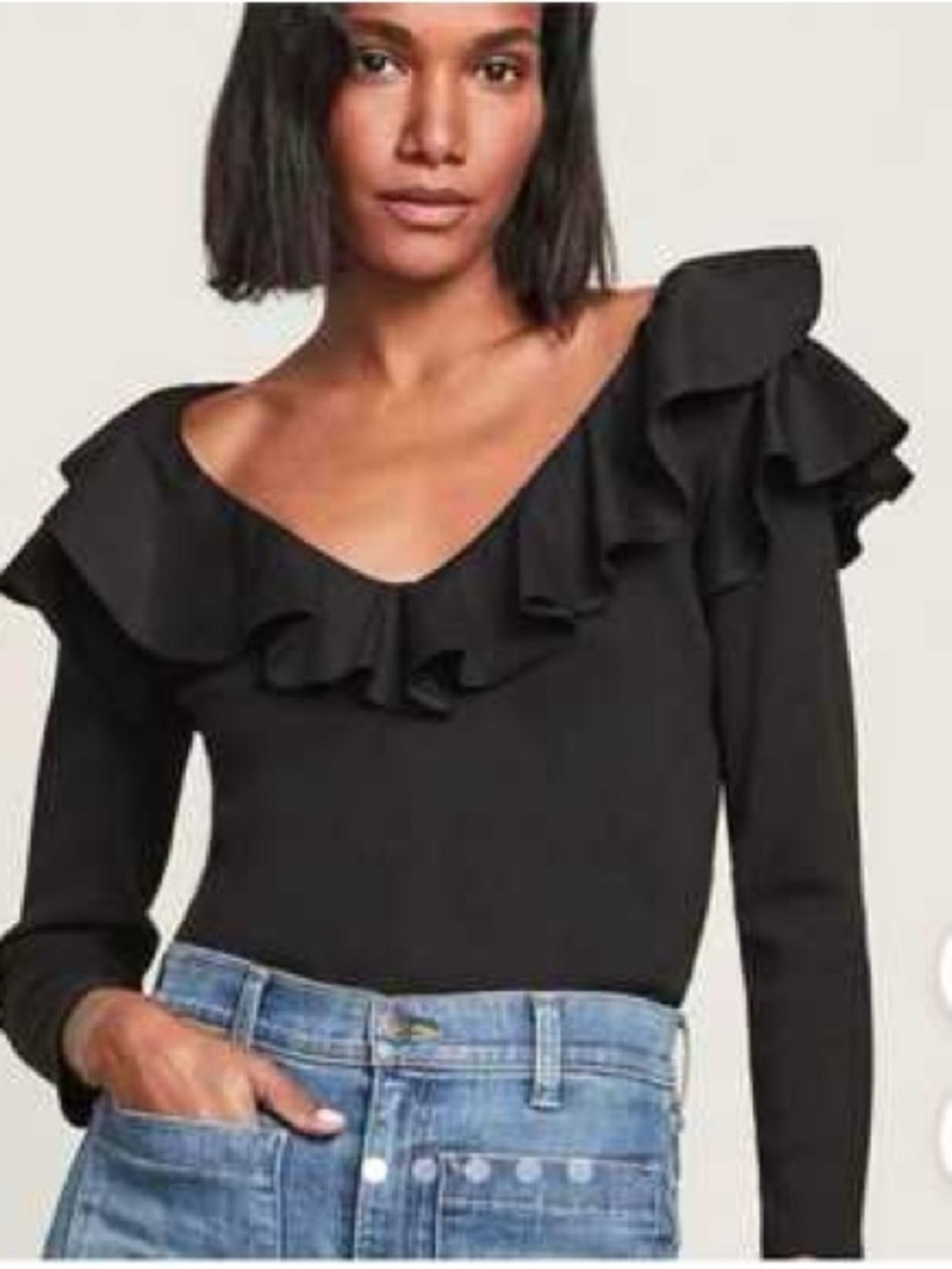 Veronica Beard Strata Black Long Sleeve Ruffle Top size S